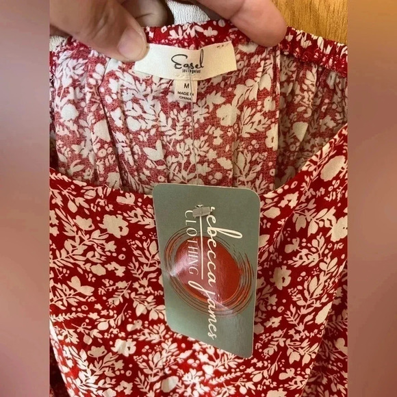 Easel Los Angeles Puff Mini Floral Red Dress Size Medium (A6) - Picture 4 of 5